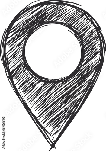 Pin vector sketch hand drawn line art on icon, location pin in doodle style — stock vector