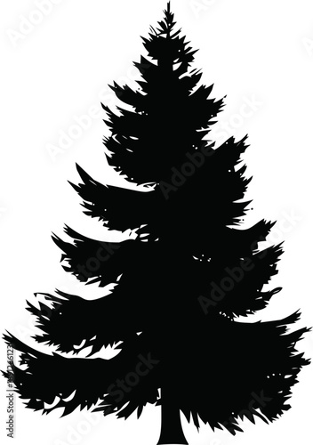 Pine vector hand drawn line art in nature, pine tree silhouette in bold black — stock vector
