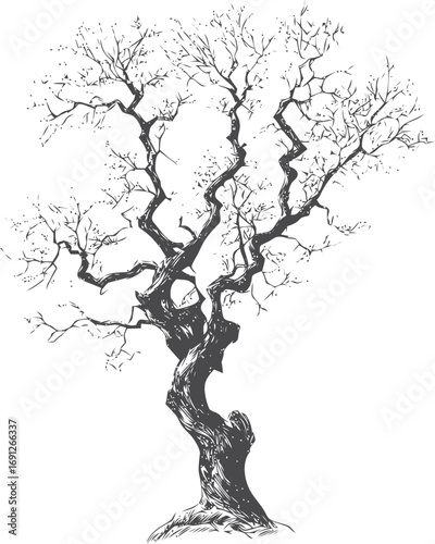 Tree vector sketch hand drawn line art in nature, bare tree in monochrome vintage style — stock vector