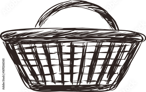 Hand vector sketch hand drawn line art in isolated, wicker basket in rustic style — stock vector