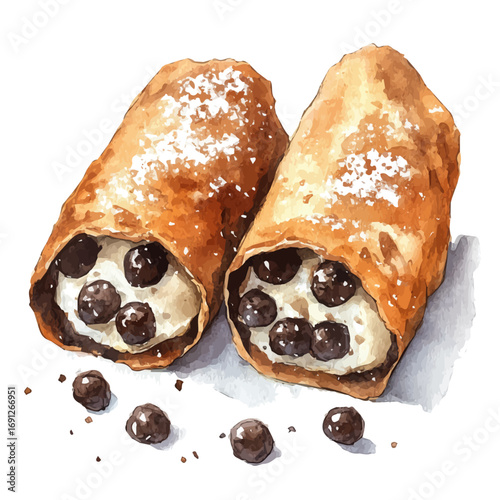 watercolor of Cannoli, vector, isolated on a white background.