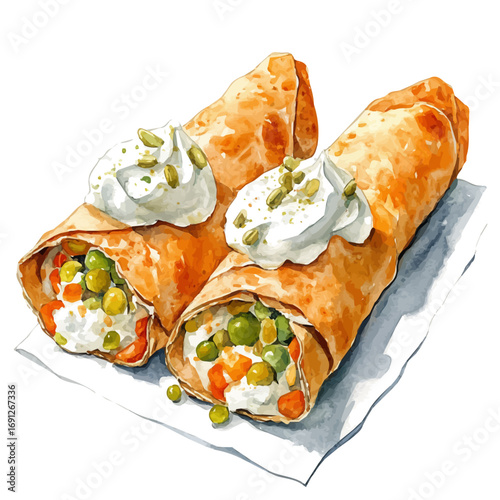 watercolor vector of Cannoli, isolated on a white background.