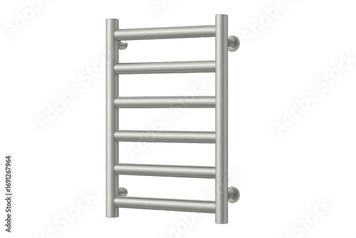 Silver heated towel rail isolated on a transparent background, design element.
