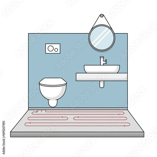 Bathroom interior with toilet sink and mirror illustration.