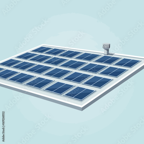 Array of solar panels on a light blue background.