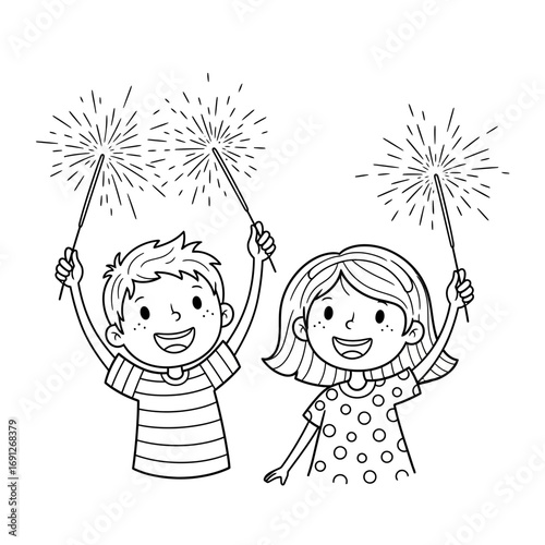 Children Holding Sparkler Fireworks, Celebrating