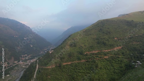 aerial view of picnic point between the mountains