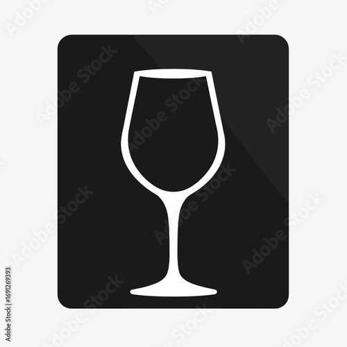 Minimalist white wine glass silhouette icon on black square background flat simple vector design beverage symbol for drinks and bar illustration