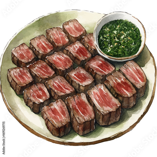 watercolor vector of Bulgogi, isolated on a white background.