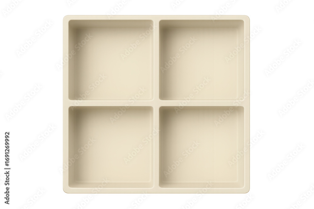 Fototapeta premium Clean four-compartment beige storage tray isolated on transparent background