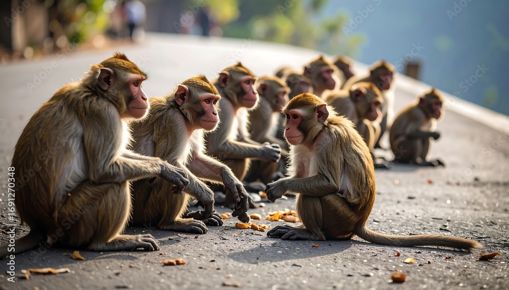 Obraz premium Monkeys on a road