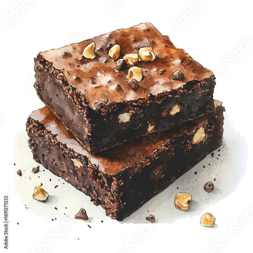 watercolor of Brownies, vector, isolated on a white background.