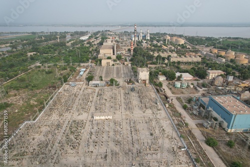 aerial view of city and grid station