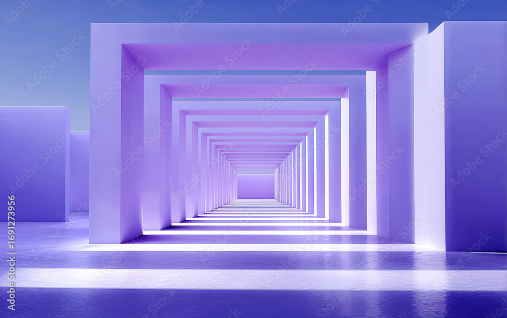 Fototapeta premium A series of purple rectangular structures forming a long corridor