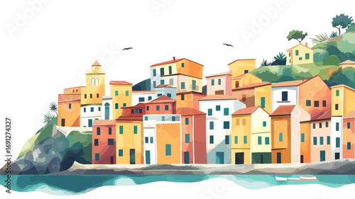 Wallpaper Mural Cinque Terre. Cinque Terre watercolor vector illustration Torontodigital.ca