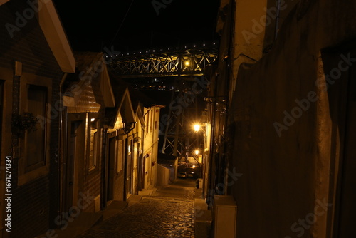 Historic Street in Porto Illuminated at Night