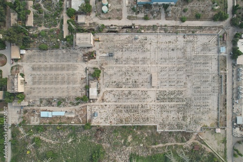 aerial view of city and grid station