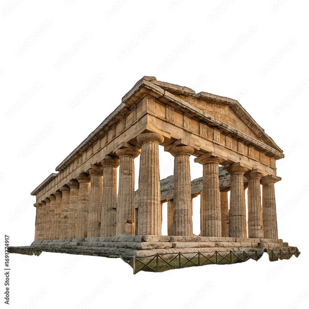 Fototapeta premium Temple of Athena at Paestum ancient Greek architecture png historical landmark transparent background png classical columns png archaeological site png historic ruins png temple structure png
