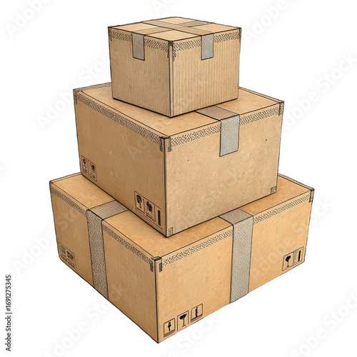 Three rectangular cardboard boxes png transparent background image packaging container png cardboard box stack png isolated brown box png cardboard storage box png three boxes illustration png