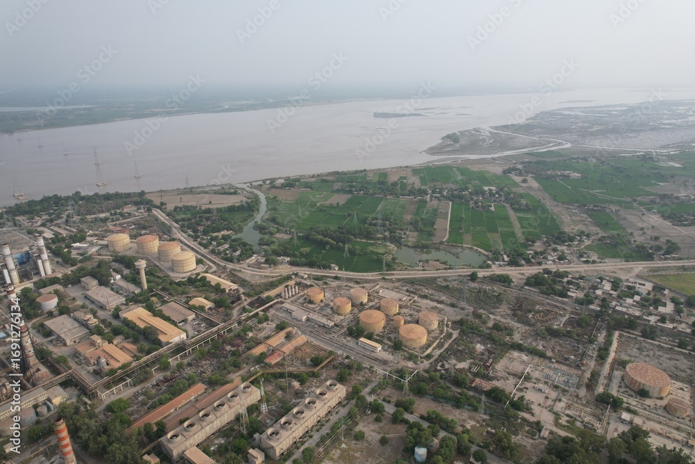 Naklejka premium aerial view of city and grid station