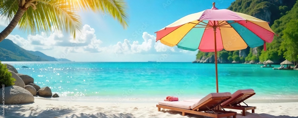 custom made wallpaper toronto digitalSerene scene of a colorful umbrella providing shade on a sunny day, perfect for relaxation and escape from the heat Ideal for summer, travel, and vacation themes , heat, grass