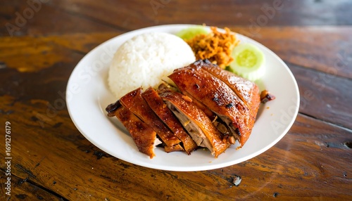 Roasted duck with rice and side dish