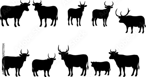 Farm animal silhouettes vector set for agriculture design and rural landscape illustration use
