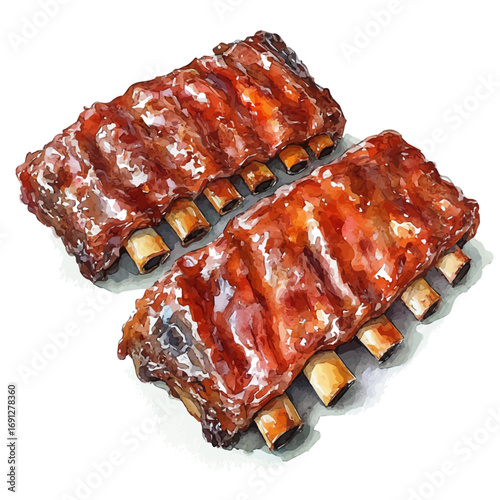 watercolor vector of BBQ Ribs, isolated on a white background.