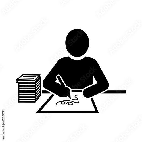Person doodling at desk while ignoring papers