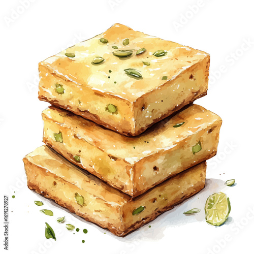 Barfi, watercolor vector, isolated on a white background.