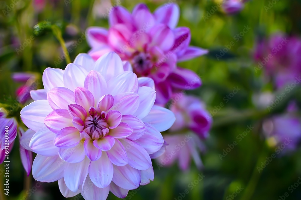 Fototapeta premium A realistic photograph of a vibrant dahlia, symbolizing the “Autumn Queen.” The bloom displays rich autumn colors with detailed petals, capturing the elegance and beauty of the season.
