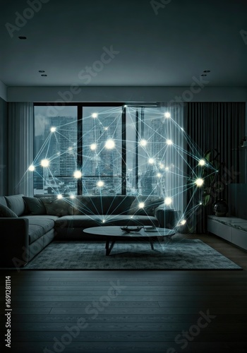 Interior smart home network, night view