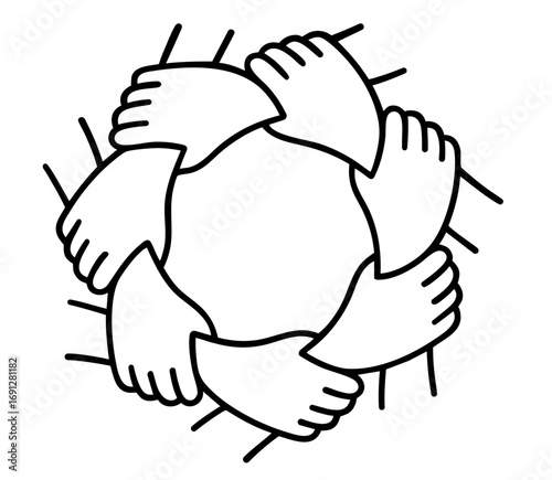 Circle of hands holding each other in unity, symbol of teamwork, mutual support, trust and community connection, solidarity, cooperation, friendship and partnership in social or business group