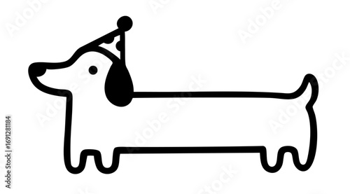 Cute dachshund dog with birthday party hat
