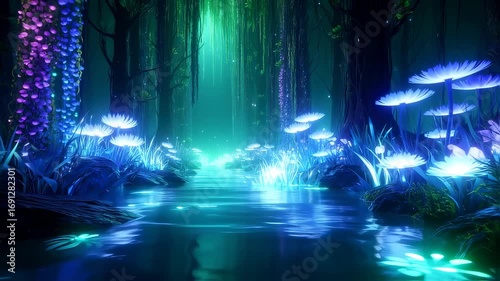 Luminous, mystical forest river