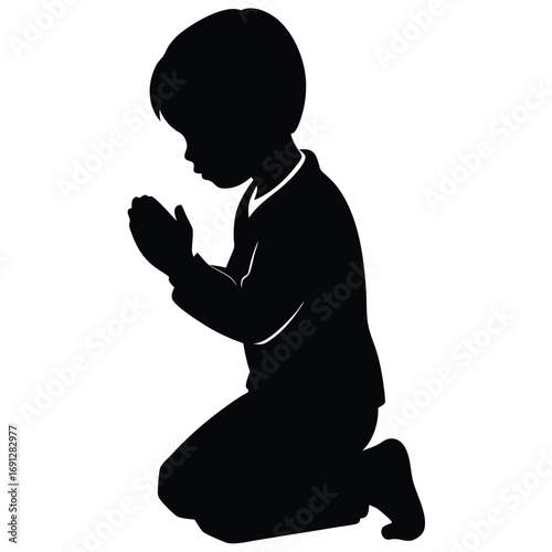 Little Boy Kneeling in Prayer Silhouette Vector