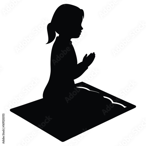 Girl Praying on Prayer Mat Vector Illustration
