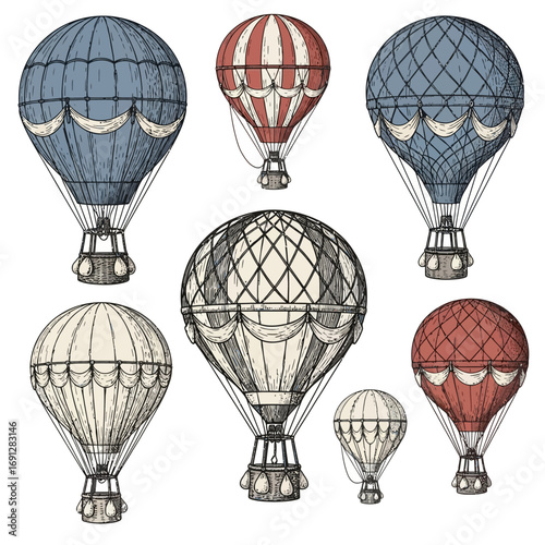 Vintage Hot Air Balloons Collection: Hand-Drawn Illustrations