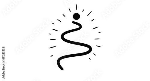 Abstract glowing spark of inspiration with a winding path leading to a bright idea