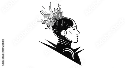 Futuristic human head with circuit board elements symbolizing artificial intelligence and innovation