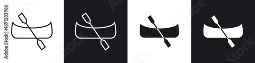 Canoe icons in flat and thin stroke style