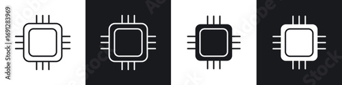 CPU icons in flat and thin stroke style