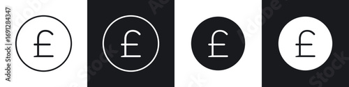 Pound icons in flat and thin stroke style