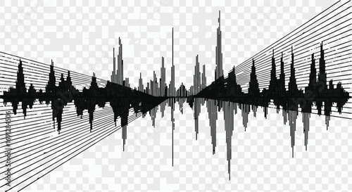 Abstract sound wave visualization with symmetrical reflection and radiating lines