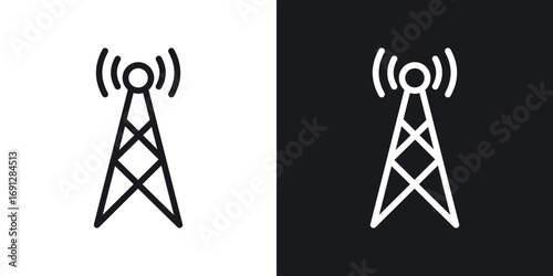 Antenna icons in flat and thin stroke style