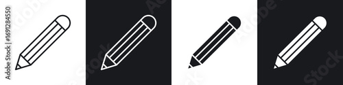 Pencil icons in flat and thin stroke style