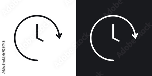 Time forward icons in flat and thin stroke style
