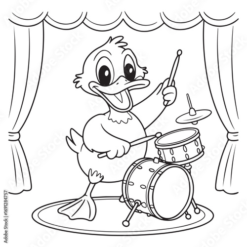 Cute Duck Coloring Pages with Black
 and white vector illustration