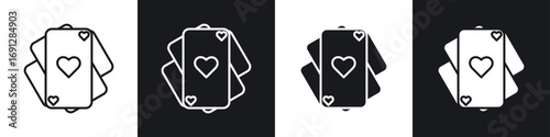 Playing cards icons in flat and thin stroke style