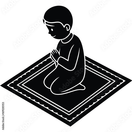 Boy Praying on Prayer Rug Vector Illustration